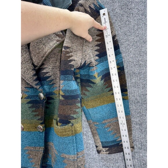 Vintage Roper Rodeo Blue Aztec Jacket Medium Silver Buttons Barn Chore Coat - Picture 10 of 11